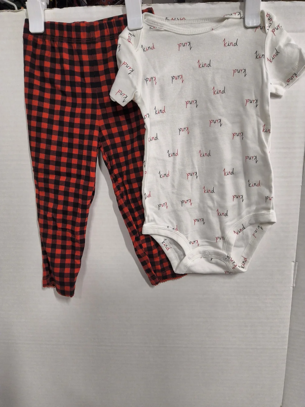Carter's 3 Piece Size 6 Months Gray and Red Plaid Trim Baby Set